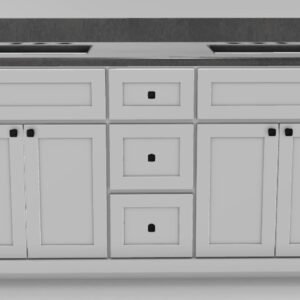 60" Double Sink Standard Vanity Modern Shaker with Prestige Knobs and Widespread Quartz Top - White/Black/Moonscape/Classic White PRE60DBLWHMSPBL Stonewood Cabinetry