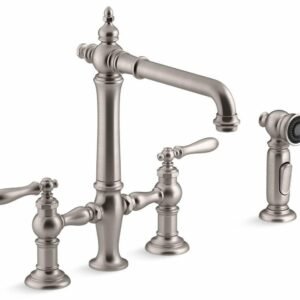 Artifacts 2-Hole Bridge Kitchen Faucet with Side Spray - Vibrant Stainless 76519-4-VS Kohler