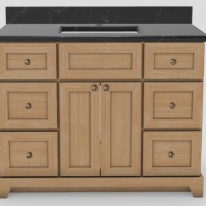 42" Standard Vanity Modern Shaker with Modern Knobs and 1-Hole Quartz Top - Woodlyn/Champagne Bronze/Tempest/Classic White V42SWDKNBCHBRTEMPEST Stonewood Cabinetry
