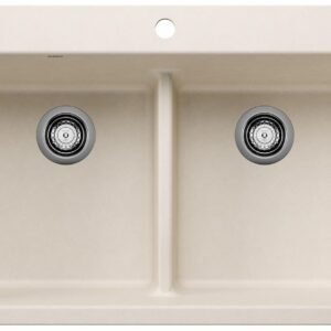 Liven 33 2 Bowl Silgranit Low Divide Dual Mount Kitchen Sink - Soft White 403641 Blanco