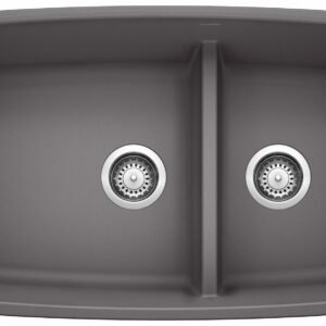 Performa U 1-3/4 2 Bowl Silgranit Low Divide Undermount Kitchen Sink - Cinder 401418 Blanco