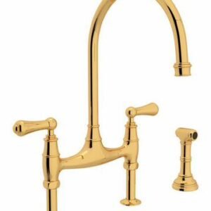 Georgian Era Bridge Kitchen Faucet With Side Spray - Unlacquered Brass U.4719L-ULB-2 Perrin & Rowe