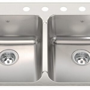Steel Queen 33-3/8" 4-Hole 2 Bowl Drop-In Kitchen Sink - Stainless Steel QDLA2233-8-4 Kindred