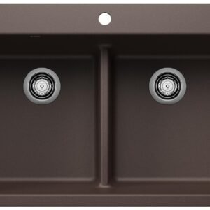 Liven 33 2 Bowl Silgranit Low Divide Dual Mount Kitchen Sink - Café 403639 Blanco