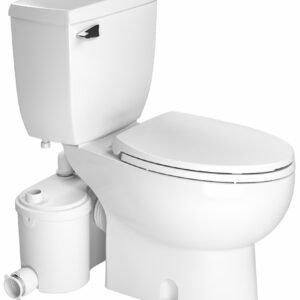 Sanibest Pro Elongated Toilet Combo with Grinder Pump for Full Bathroom and Laundry Application - White 013 + 087 + 005 Saniflo