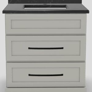 30" Dresser Standard Vanity Modern Shaker with Long Curved Handles and 1-Hole Quartz Top - Haven/Black/Tempest/Classic White 30DSHVCRVBLKTEMPEST Stonewood Cabinetry