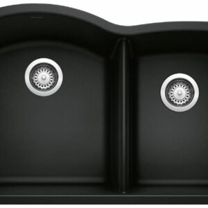 Diamond U 1-3/4 2 Bowl Low Divide Siligrant Undermount Kitchen Sink - Coal Black 402619 Blanco