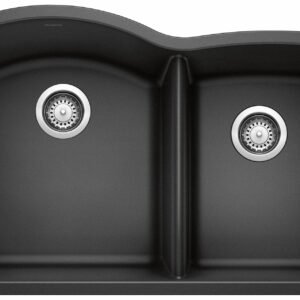 Diamond U 1-3/4 2 Bowl Low Divide Siligrant Undermount Kitchen Sink - Anthracite 400077 Blanco