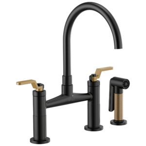 Litze Bridge Faucet with Arc Spout and Industrial Handle - Matte Black/Luxe Gold 62544LF-BLGL Brizo