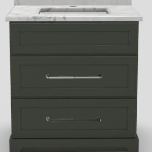 30" Dresser Standard Vanity Modern Shaker with Elegance Handles and 1-Hole Quartz Top - Alpine/Chrome/Aurora/Classic White 30DAPMSELCHRAURORA Stonewood Cabinetry