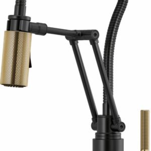 Litze Articulating Kitchen Faucet with Finished Hose and Knurled Handle - Matte Black/Luxe Gold 63143LF-BLGL Brizo